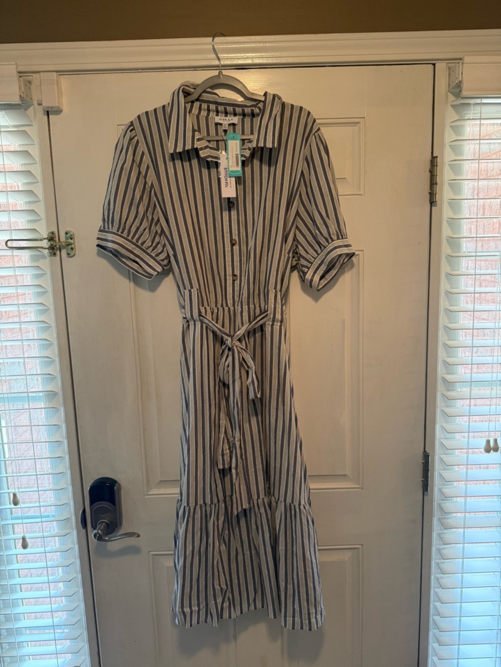 Gilli Striped Button-Front Maxi Dress in Navy and White
